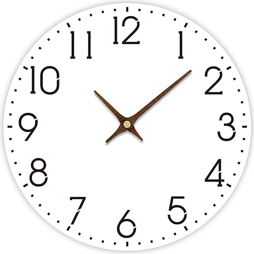 Wall Clock Battery Operated 10 Inch White Silent Non Ticking Country Rustic Design Vintage Retro Decorative for Bathroom Kitchen Bedroom