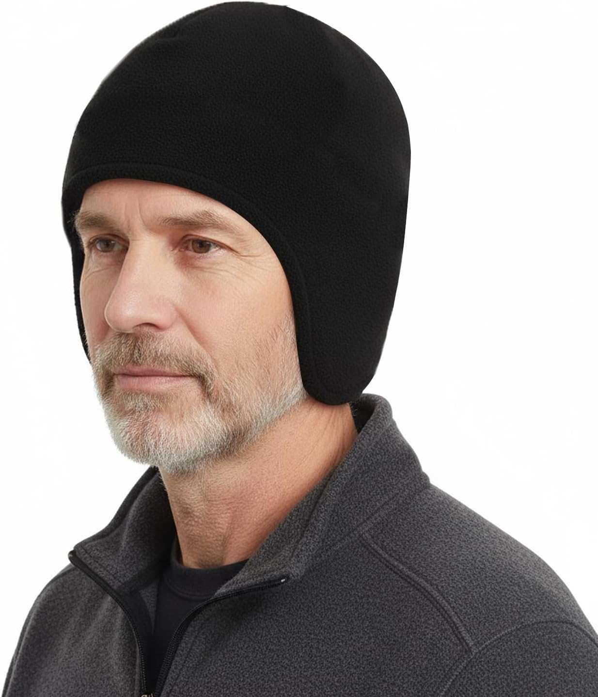 Black Outdoor Cycling Thermal Hat, Windproof Fleece Ear Flap Winter Cap for Cold Weather