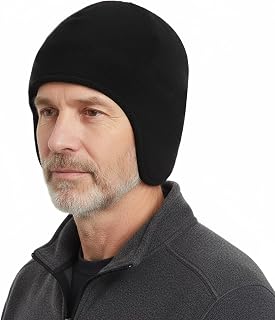 Black Outdoor Cycling Thermal Hat, Windproof Fleece Ear Flap Winter Cap for Cold Weather