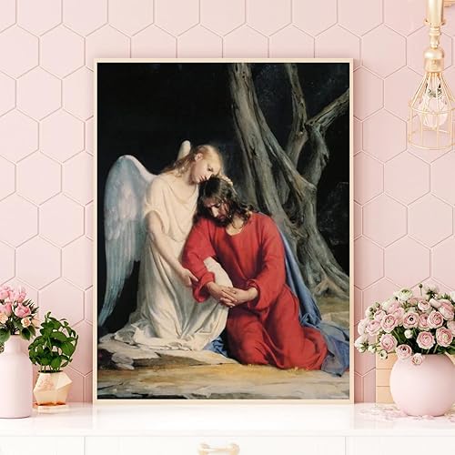 Miniatura 2 de UPABLUNSO Kit de pintura de diamantes de ángel en el jardín Jesús cristiano para adultos, taladro completo, pintura de diamantes por números, arte