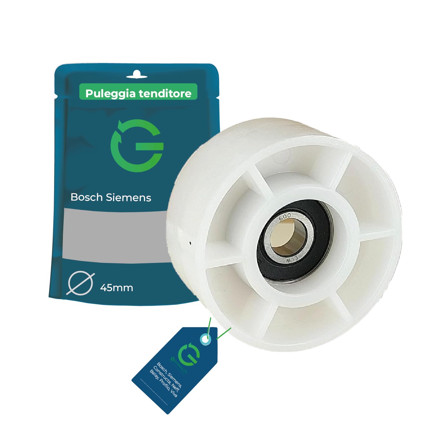 G GRIMALDI Puleggia Tendicinghia per Asciugatrice - Compatibile con Bosch, Siemens, Constructa, Neff, Balay, Profilo, Viva - Codice 00632045 (1)
