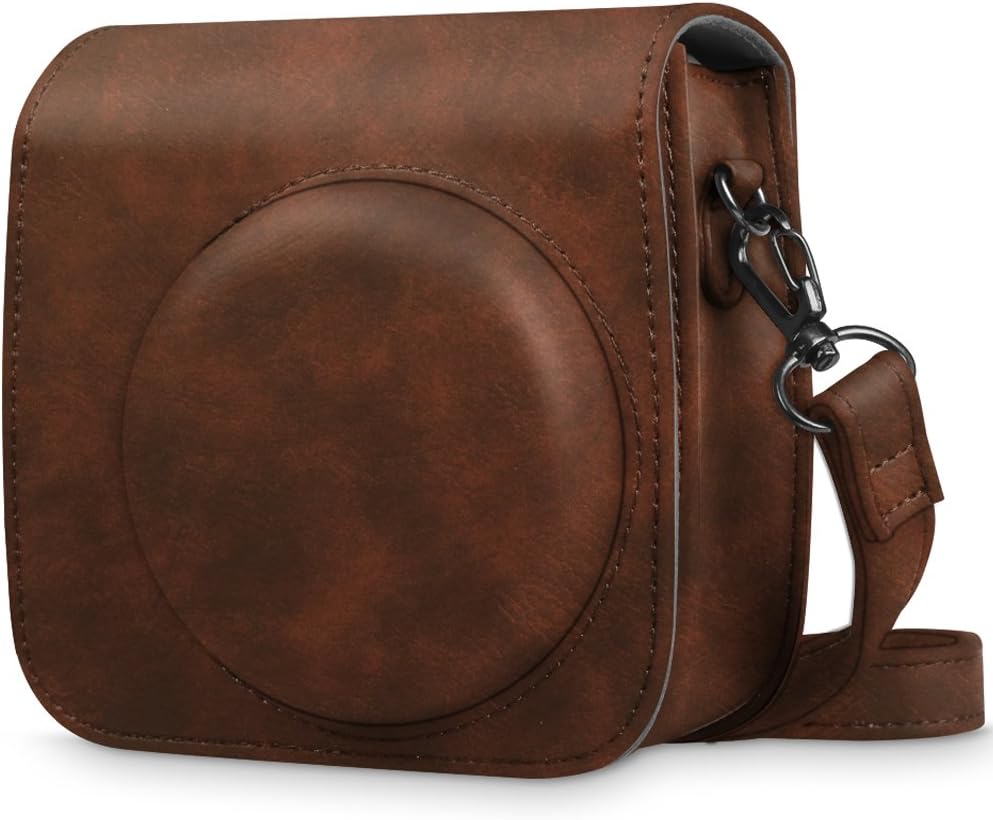 Fintie Protective Case Compatible with Fujifilm Instax Mini 8 Mini 8+ Mini 9 Instant Camera - Premium Vegan Leather Bag Cover with Removable Strap, Vintage Brown