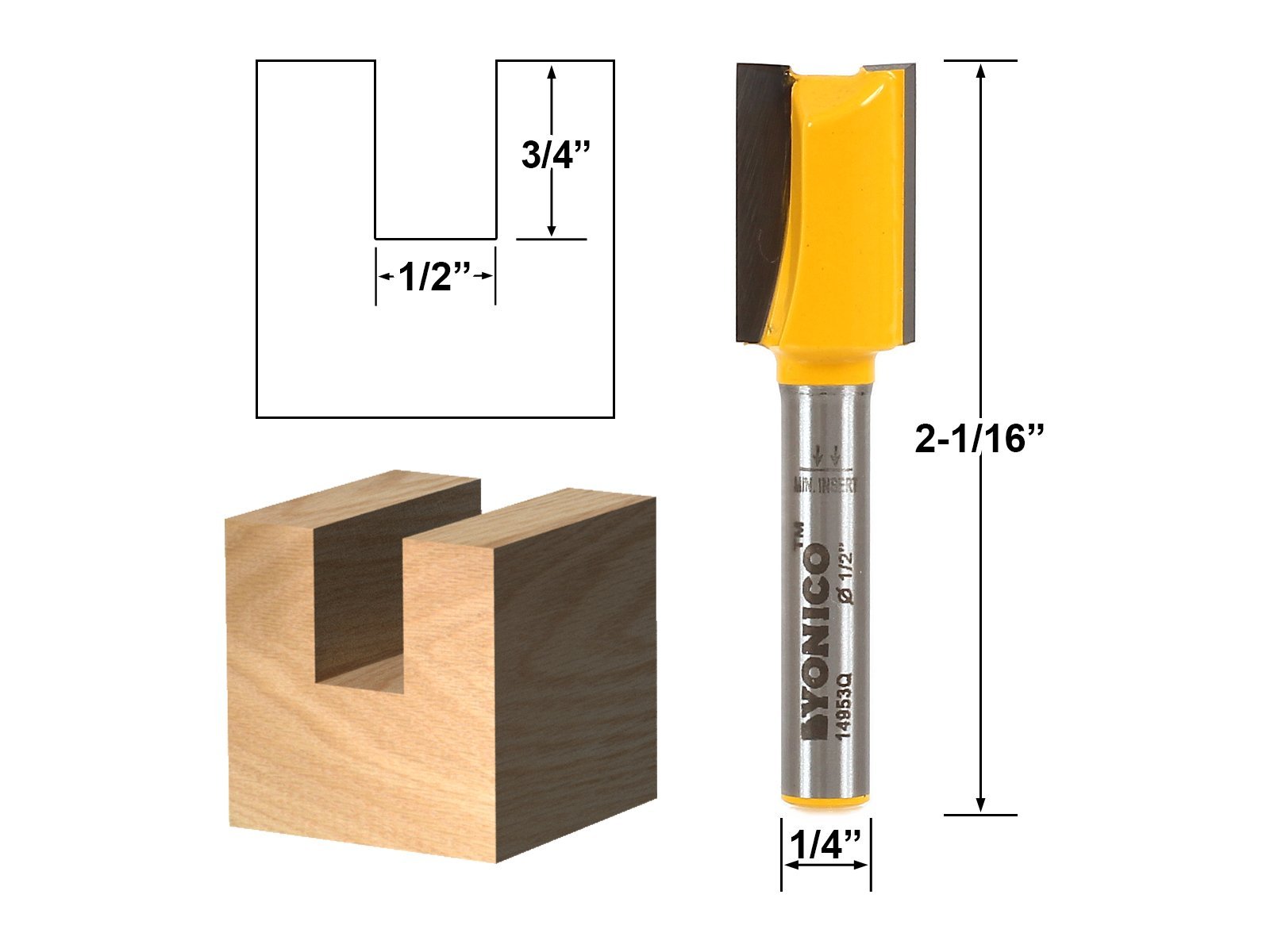 Yonico 14953 ストレートルータービット 幅12.7mm（1/2インチ） x 刃長