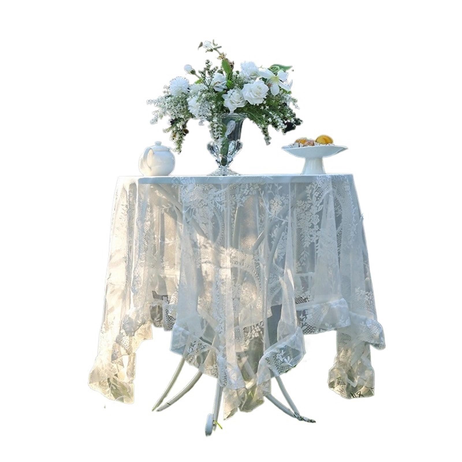 SHENJMAI Vintage Lace Table Countryside Lace Tablecloth for Living Room, Coffee & Dining Tables(White,140x180cm)