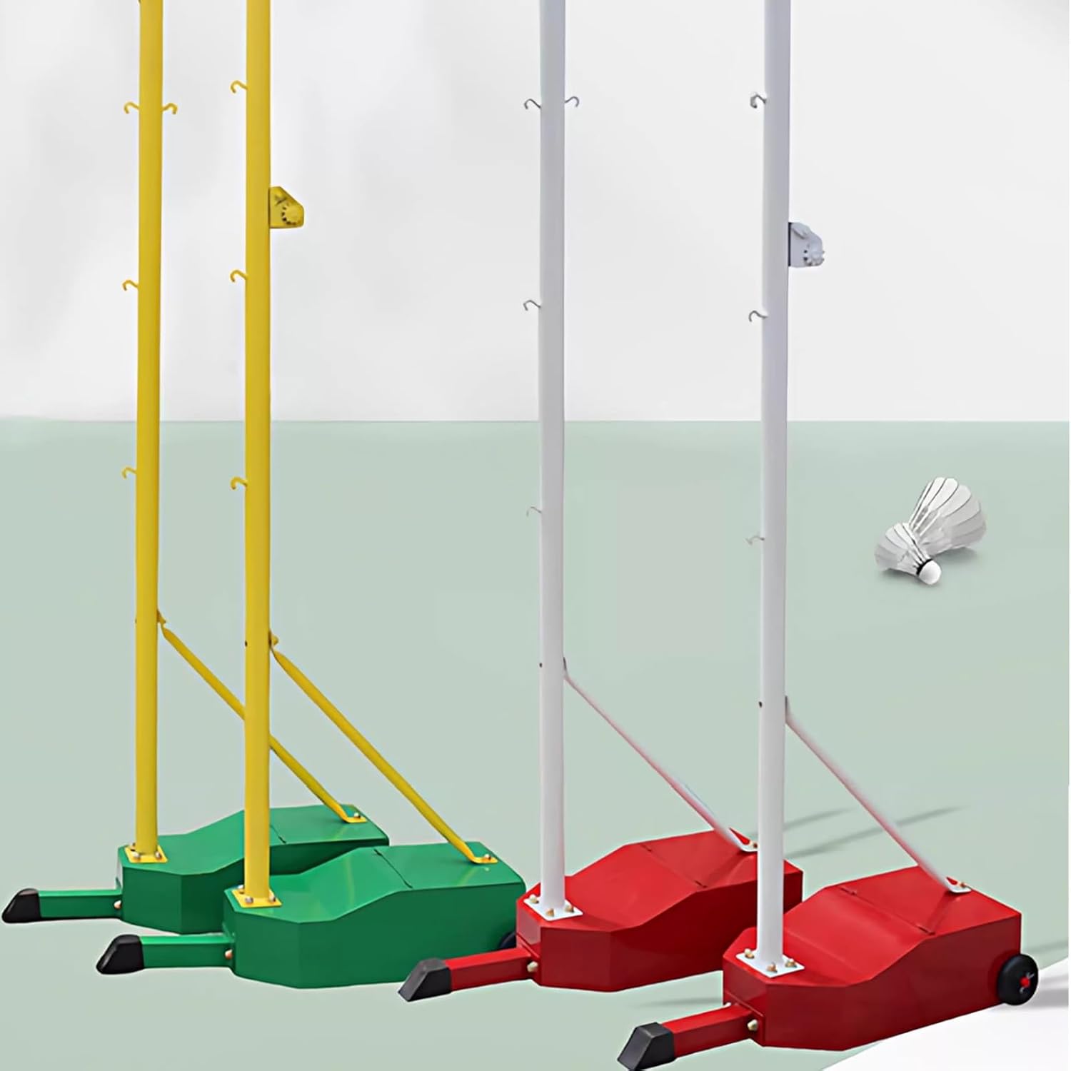 Portable Badminton Net with Wheels, Movable Badminton Set with Fillable Base, Multi-Sport Net System for Indoor Outdoor Backyard Park