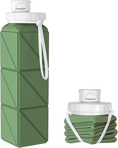 Miniatura 1 de Popdigito Botella de agua plegable con tapa a prueba de fugas, botellas de viaje de silicona de grado alimenticio sin BPA, botellas de agua