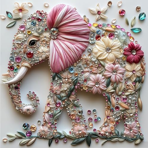 Image of Elephant Jigsaw Puzzles for Adults 500 Pieces Colorful Crystal Flower Puzzles Beautiful Diamond Art Puzzle Difficult Unique Family Challenging Games Gift for Teens Adults Puzzle (20 inchx20 inch)