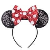 Polka Dot Mic Mouse Ear Headband Hair Bow Headband, Sequin Bow Festival Fashion Hairband Amusement Park Headwear for Women Girls