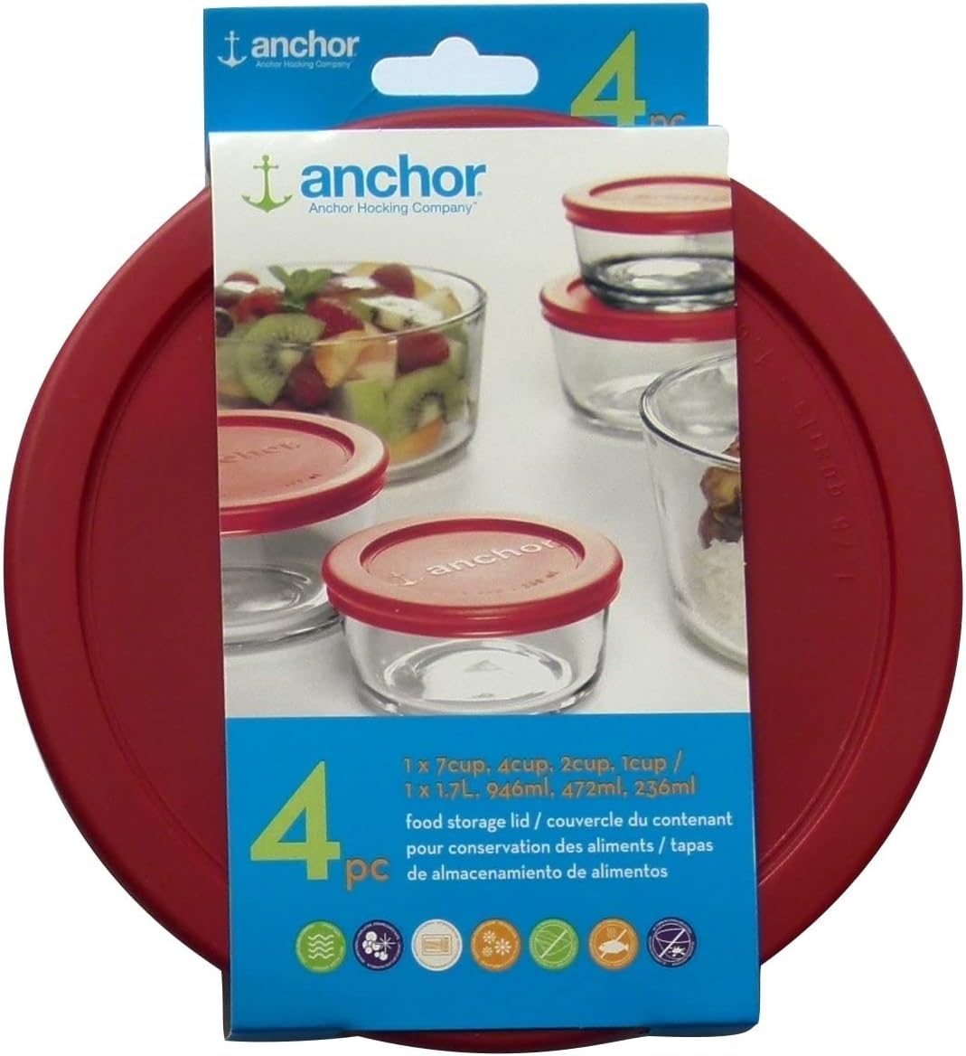Anchor Hocking Replacement Lids 1x7cup,1x4cup,1x2cup,1x1cup, red Round lid