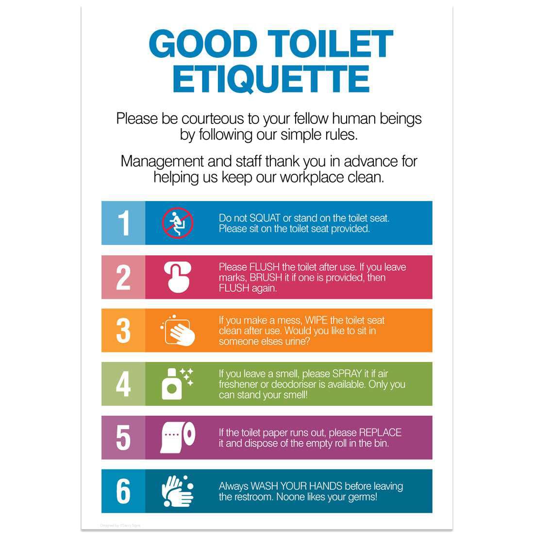 Good Toilet Etiquette Visual Sign Metal Tin Sign 12x8 inch for Industrial & Commercial