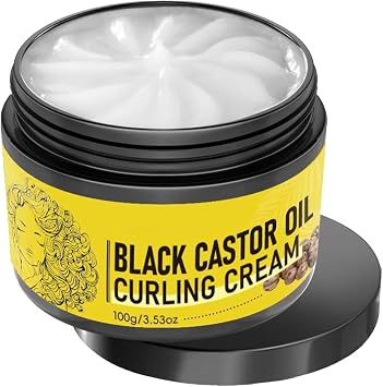Black Castor Oil Curling Cream Curl Defining Cream Non-stick Hydrates Nourishes & Eliminates Frizzy Hair Curl Enhancer & Frizz Control for Curly Hair 100g