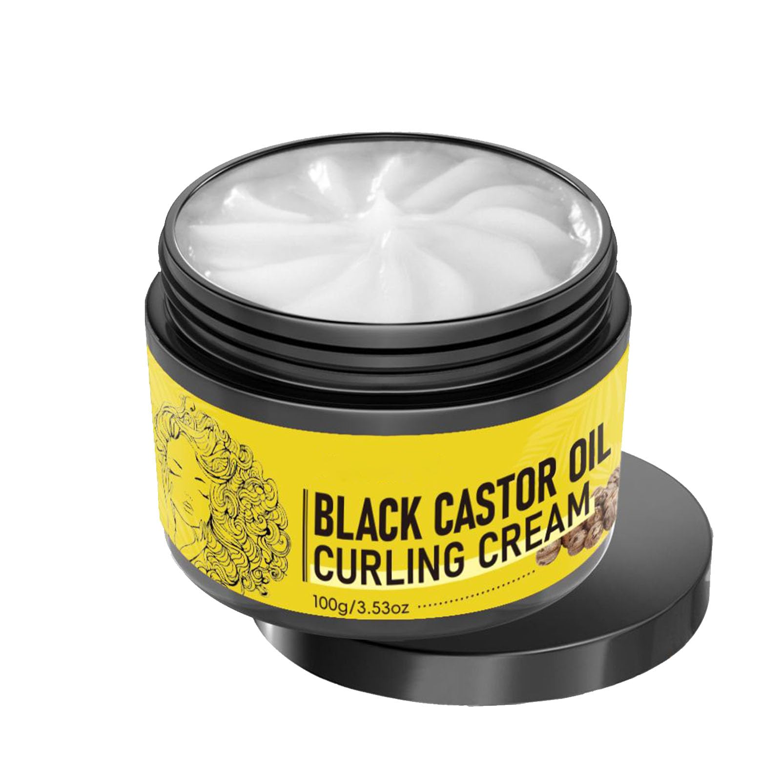 Black Castor Oil Curling Cream Curl Defining Cream Non-stick Hydrates Nourishes & Eliminates Frizzy Hair Curl Enhancer & Frizz Control for Curly Hair 100g
