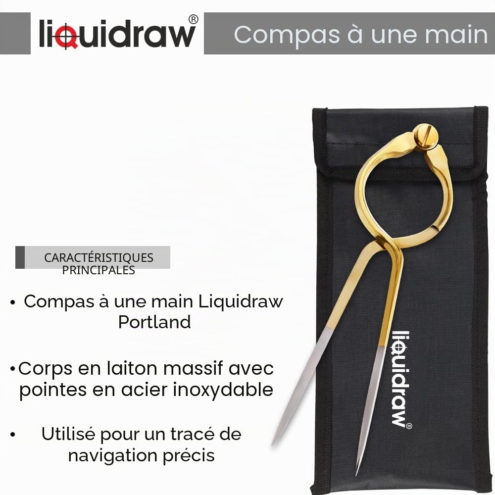 Liquidraw Portland Kit de séparation de navigation pour traceur de parcours marin, rapporteur nautique à une main, séparateur droit en laiton massif, 20,3 cm