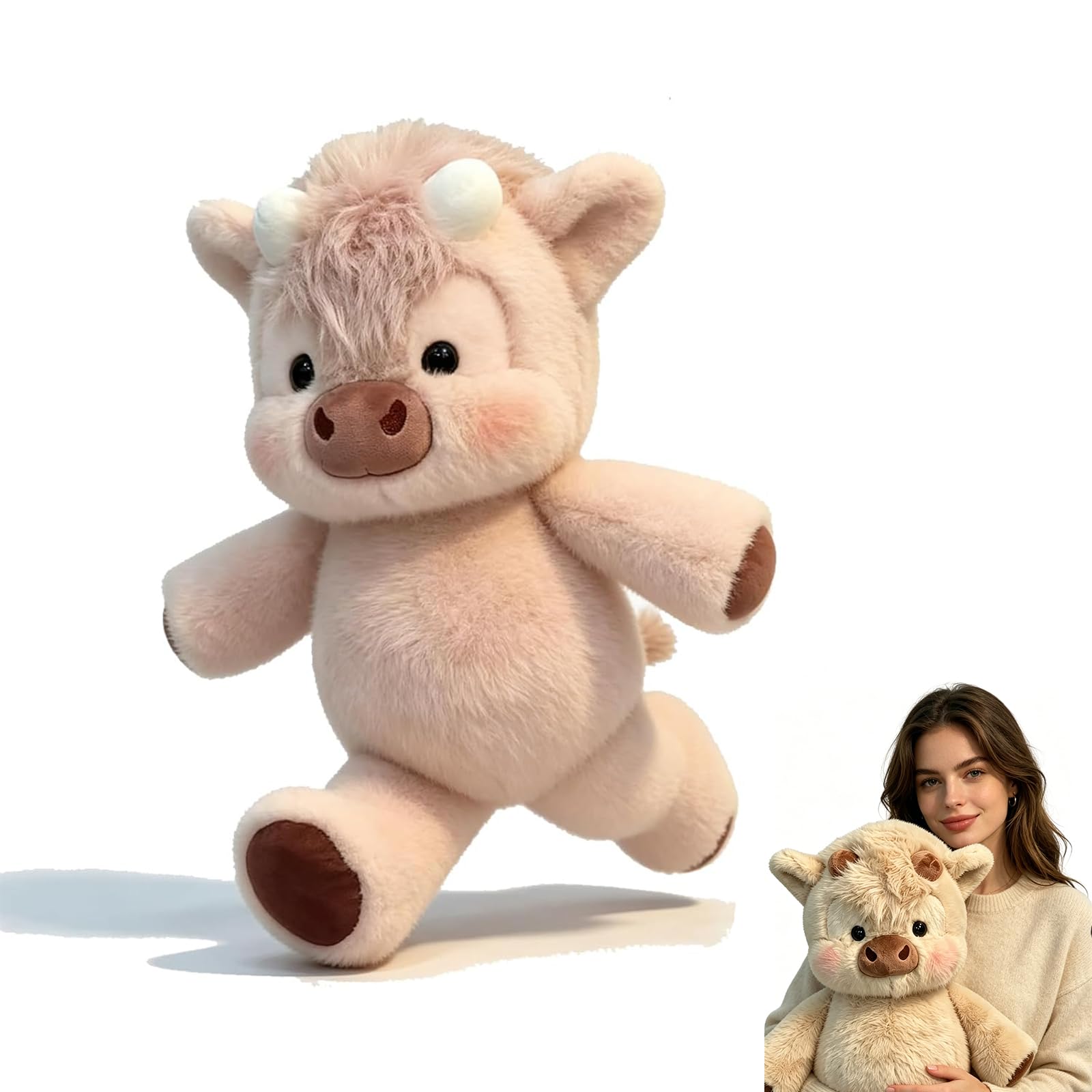 Running Plushies 45/60cm,Adorable Furry Running Cow Stuffed Animal for Stress Relief and Emotional Support,Home Decor for Girls, Boys, Men & Women (Cow Pink,60 cm)