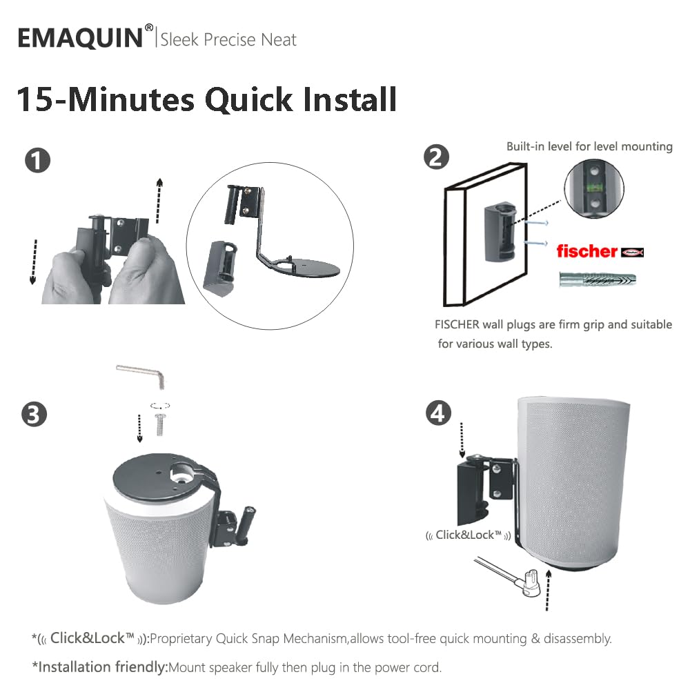 Lot de 2 supports muraux pour haut-parleur Sonos Era 100 (comprend 2 pièces, pivotants et inclinables, métal robuste, finition peinture durable, facile à installer, compatible avec Sonos Era