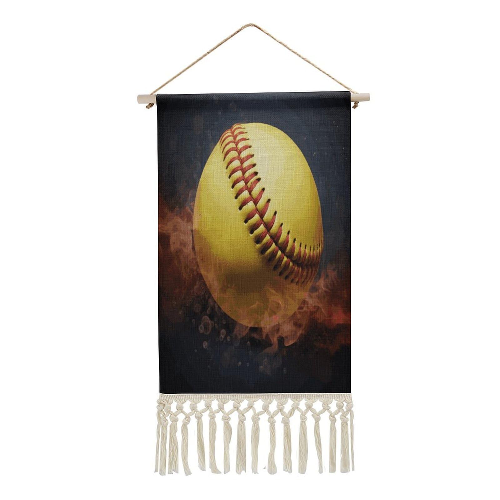 Adfgyerh Style Softball Tapestry With Tassels Cotton And Linen Hanging Posters, Wall Art For Travel Gift, Wall Tapestry For Office Home Decor Bedroom Living Room Decor