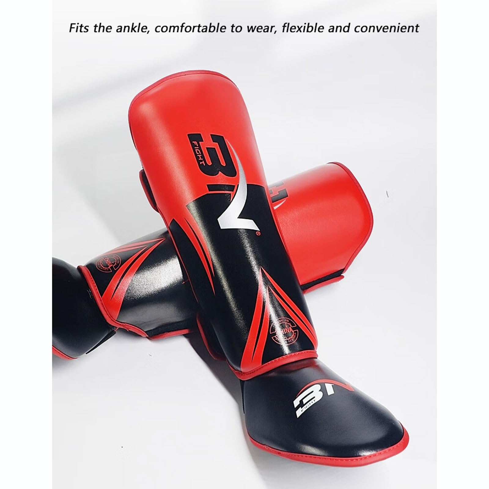 Parastinchi per Muay Thai,Pelle Protettivo Paratibie,Paracolpi con Cinturini Regolabili,protezione per gambe e collo del piede,per Kickboxing,Allenamento,Sparring,Boxe e Arti Marziali