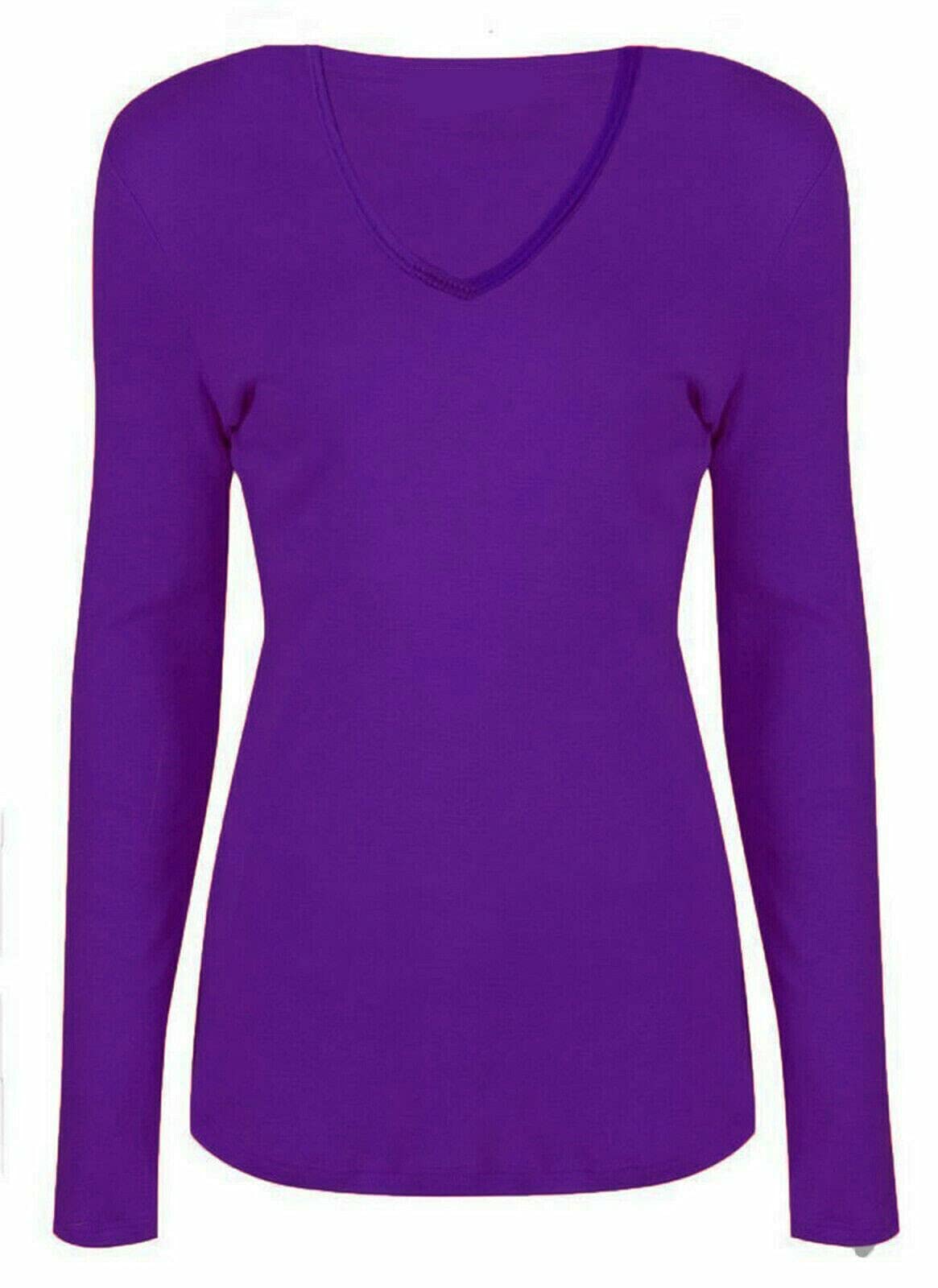 Wearall Women's Purple New V Neck Stretch Long Sleeve Top 8/10