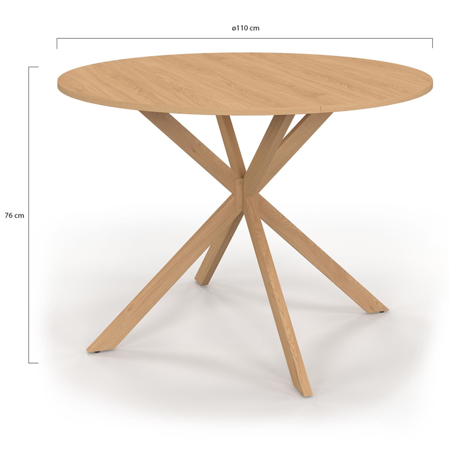 IDMarket Alix – Mesa de comedor redonda para 6 personas, diseño de araña, madera efecto haya (110 cm)