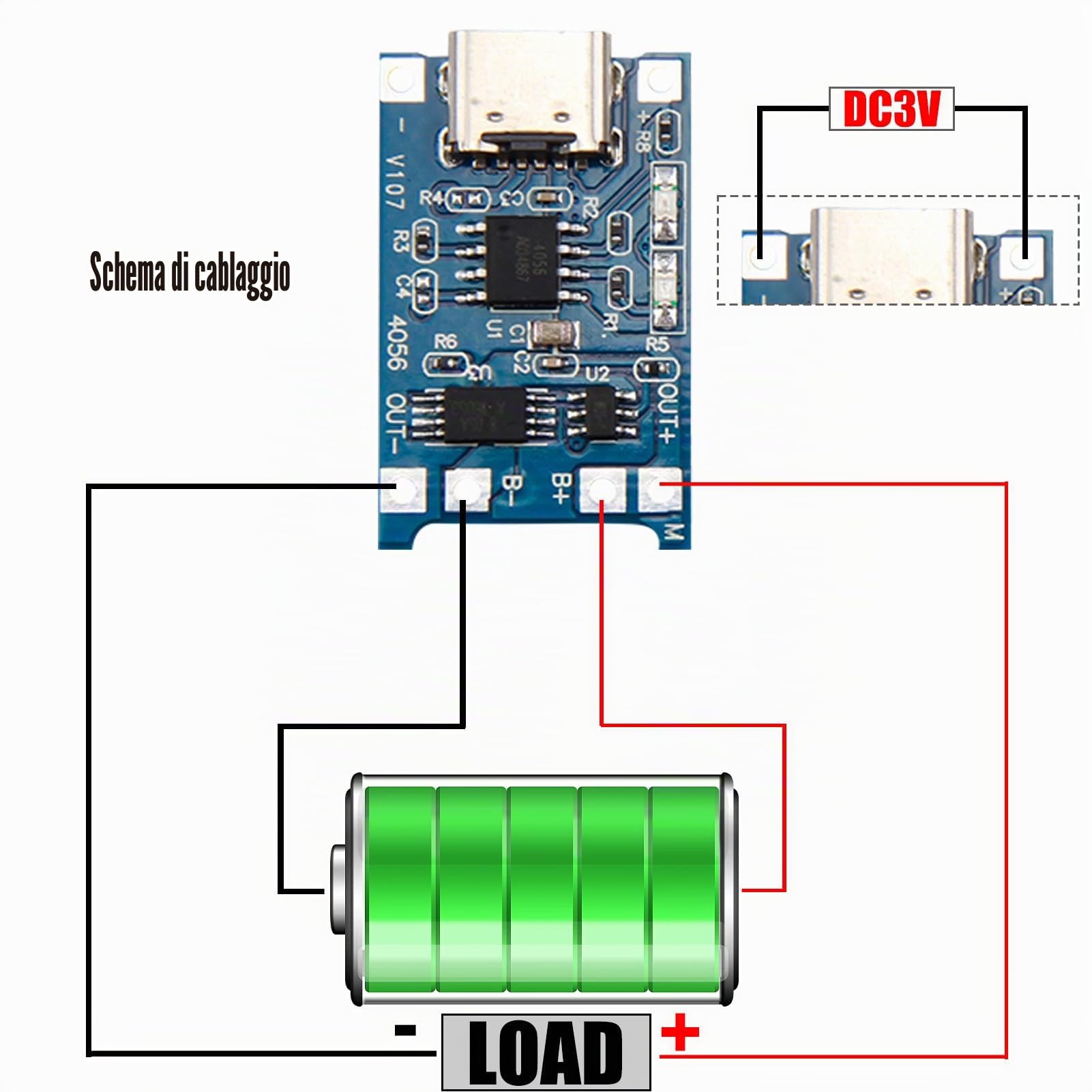 Porta Batterie 3.7V 18650 Custodia Plastica con Slot Singolo + 10 Moduli Caricabatterie USB Tipo-C 5V 1A, Custodie e Cavi Inclusi