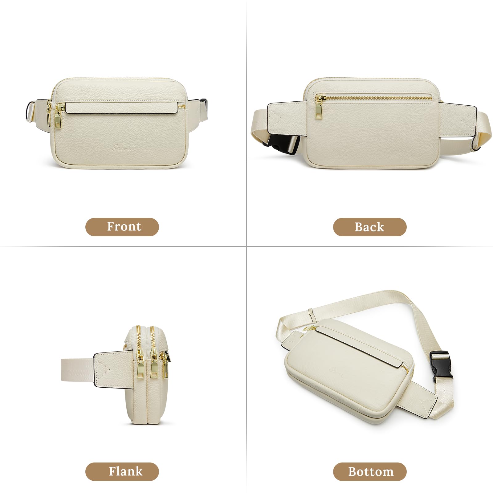 S-ZONE Fanny Packs for Women Genuine Leather RFID Blocking Crossbody Bags Purses Sling Waist Chest Bag Gifts Travel Running Adjustable Strap Men: Off White
