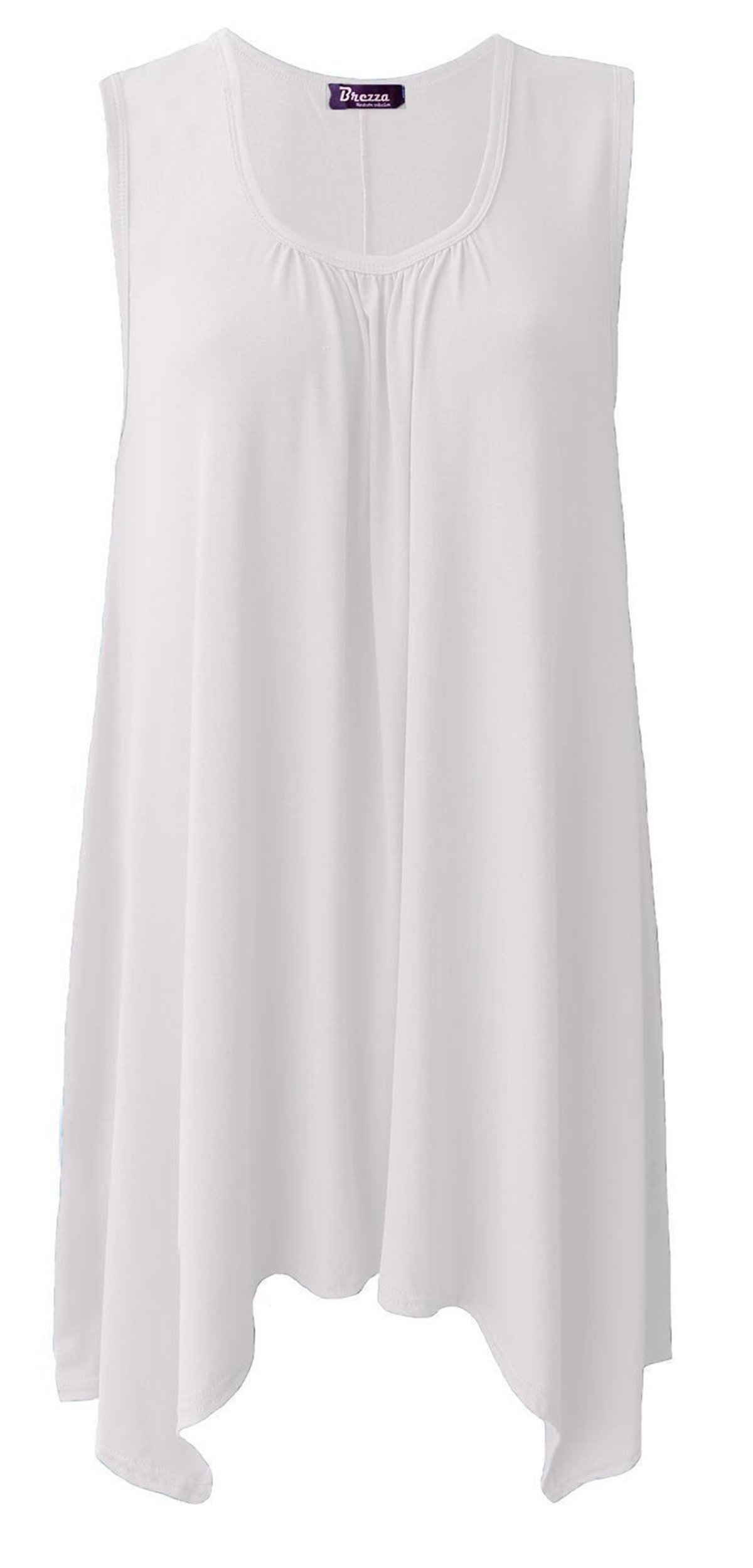 Girlzwalk Women's White ® Hanky Hem Top Sleeveless Flared Jersey Long Tunic Flared Swing Vest Top
