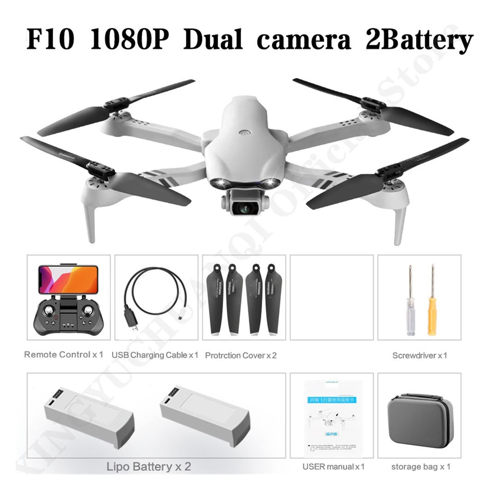 Dron 4K HD Podwójna kamera z GPS 5G WiFi Szeroki kąt FPV Transmisja w czasie rzeczywistym Odległość Rc 2 km Profesjonalny dron (Kolor: F10-1B-Foambox Rozmiar: 1) (F10 GPS)