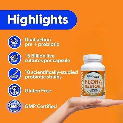 Miniatura 2 de belle+bella Flora Restore Daily Probiotic - 15 mil millones de cultivos vivos - Probióticos y prebióticos para la salud digestiva e intestinal -