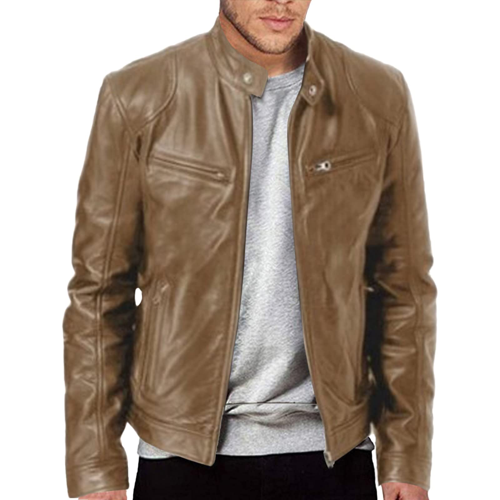 Men's Leather Biker Jacket - Vintage Leather Jacket Men Motorcycle - Stand Collar Distressed Leather Bomber Jacket Men