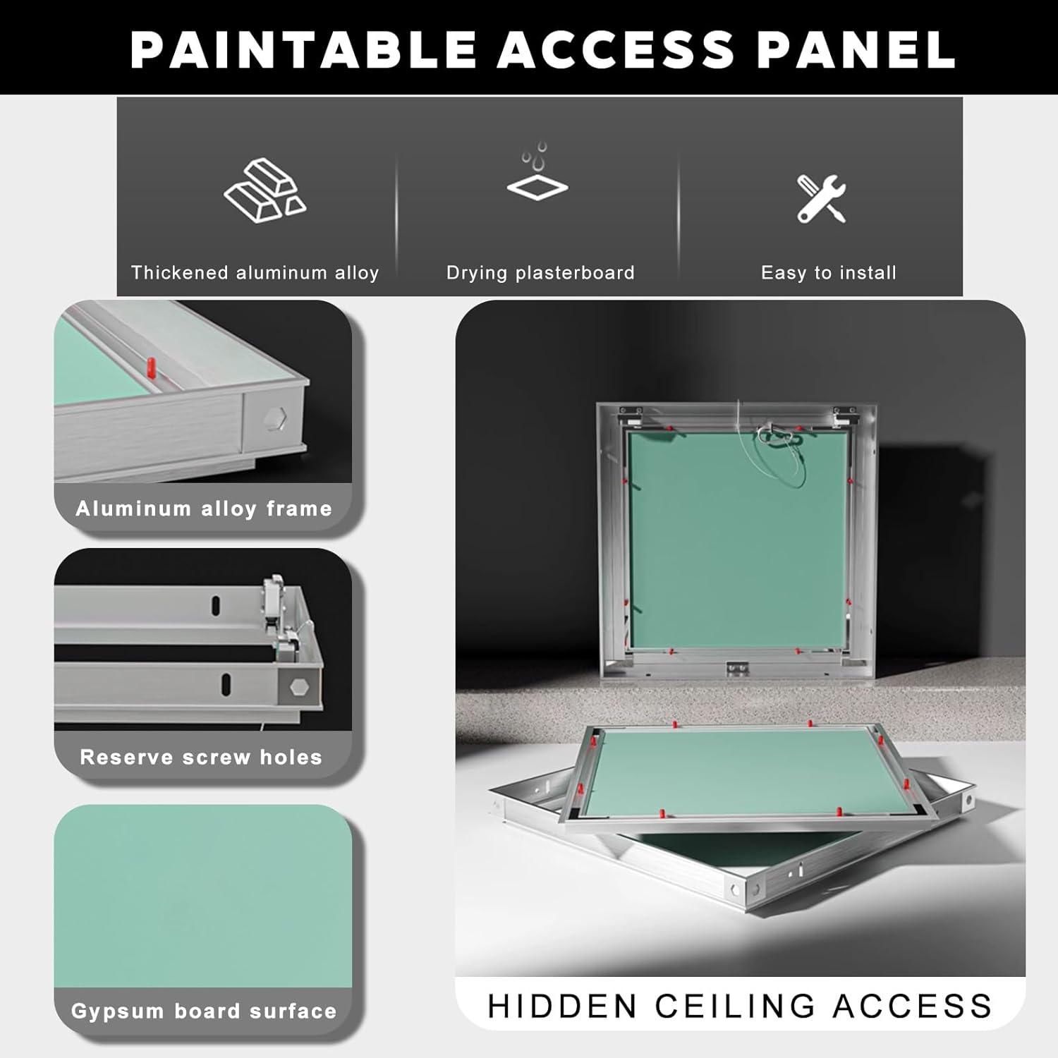 Hidden Ceiling Access Panel for Drywall,Self Adhesive Plumbing Cables Access Doors,Paintable Plumbing Door Cover,Aluminum Garage Attic Hatch for Decoration of Hidden Lines and Pipes