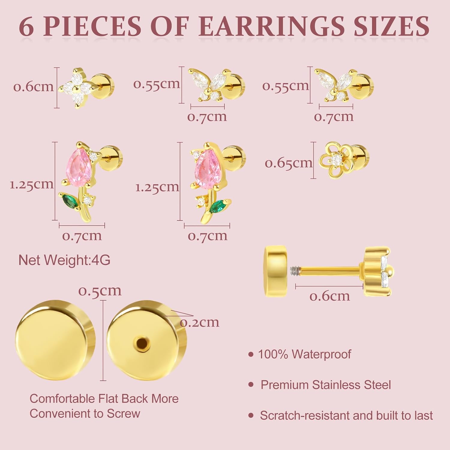 Cartilage Earring Stack Set for Women 4 to 6 pcs Mismatched Stud & Dangle Earrings with Sterling Silver Posts, Hypoallergenic Gold Plated Asymmetrical Jewelry for Multiple Piercings - Image 6