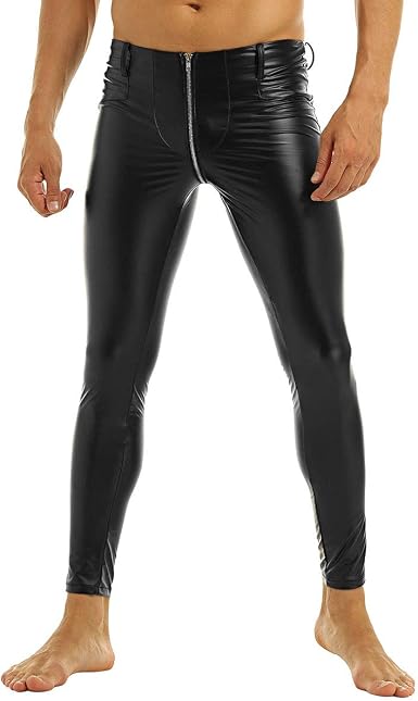 TiaoBug Men's Faux Leather Tight Pants 