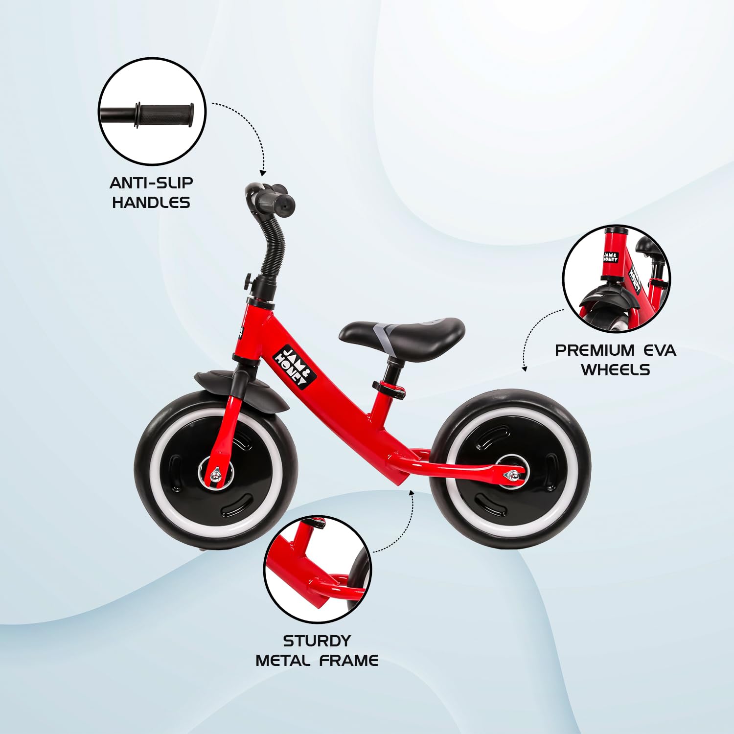 Amazon Brand - Jam & Honey Kids Lightweight Pedal Free Balance Cycle | Safe, Durable, and Made in India | Suitable for Girls and Boys 2-4 Years | BIS Certified (Red) | 12 Inch - Image 4 thumbnail