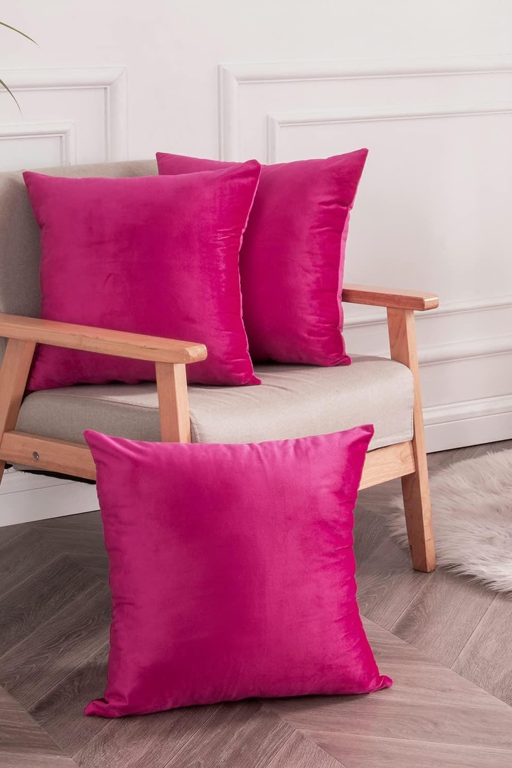 Cushion Covers Velvet Set of 3, 16 inch x 16 inch (Pink)-image-41