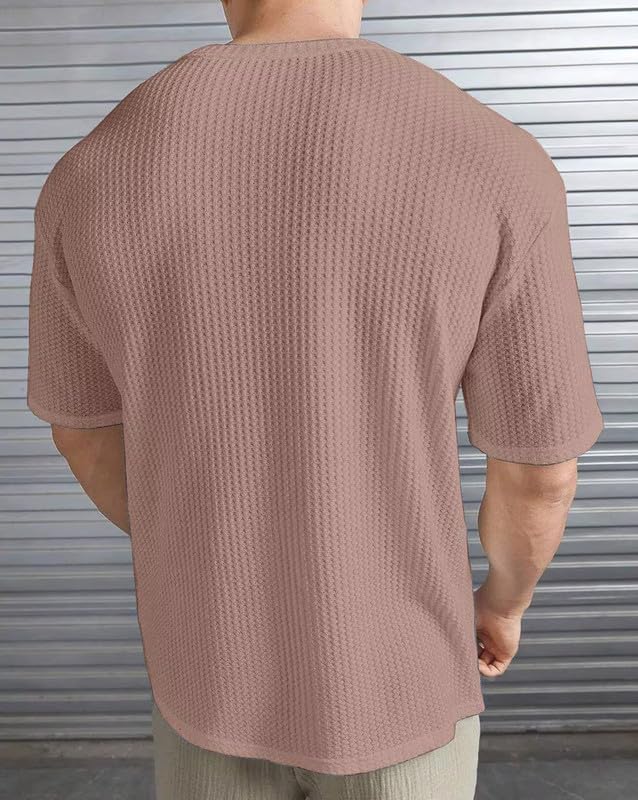Image of Men Solid Waffle Round Neck Oversized /Dropshoulder |Baggy| Summer T Shirt for Ment Shirt