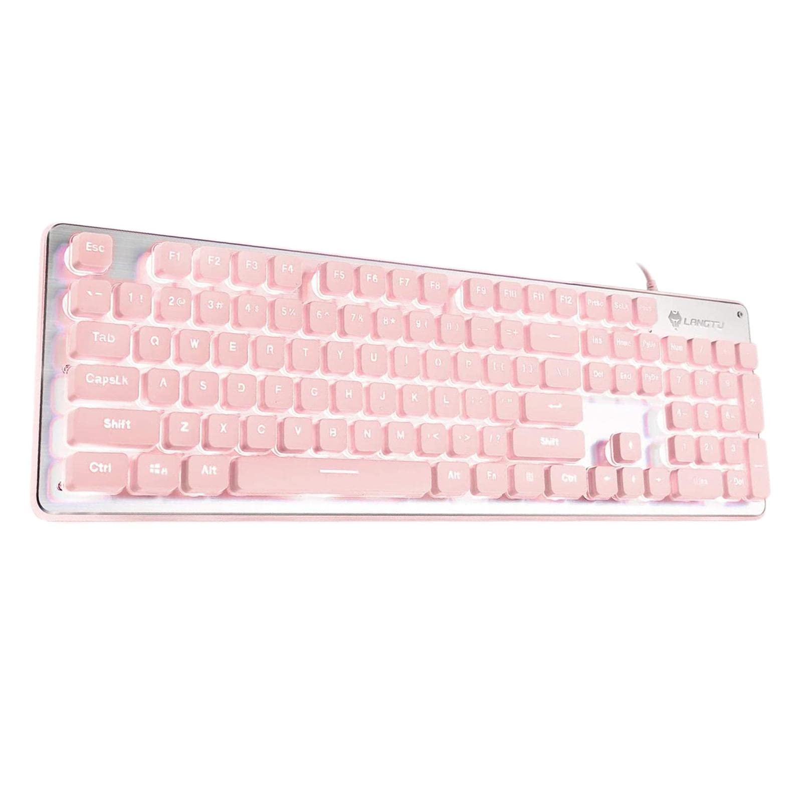 Membrane Gaming Keyboard All-Metal Panel Keyboard Pink White Light-image-23