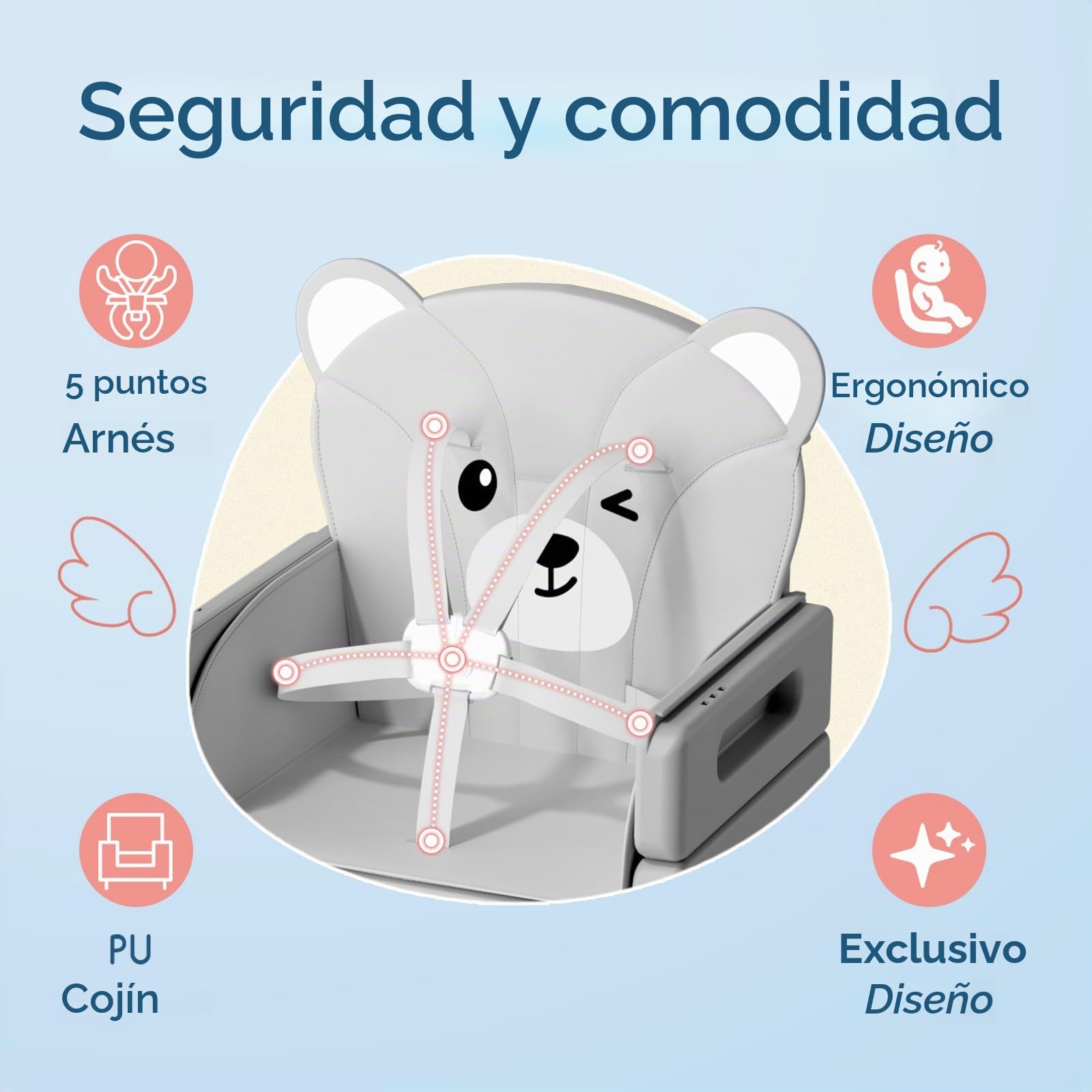 COOSEYA Trona Bebé 6 en 1 Convertible y Plegable, Silla Alta para Bebés y Niños, Trona Evolutiva con Bandeja Desmontable, Arnés de 5 Puntos y Cojín, Silla de Alimentación Portátil (Gris, 6 M - 36M)