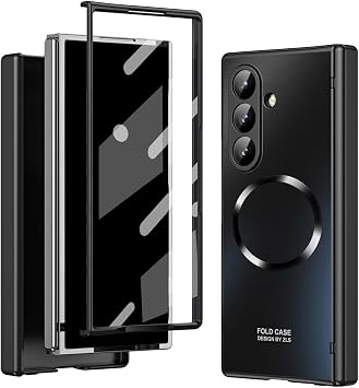 for Samsung Galaxy Z Fold 7 Case, Frosted Plating, Non-Stick Anti-Fingerprint, Hinges & Front Screen Protector - Sleek and Noble Design, Fully Folding for 360 Degree Full Protection Black