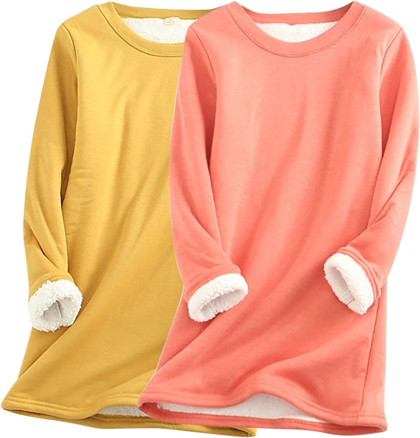 FZYLQY Women's Warm Fleece Lined Sweatshirts 2 Piece Long Sleeve Winter Lined Underwear Tops Plus Size Warm Underwear Shirts