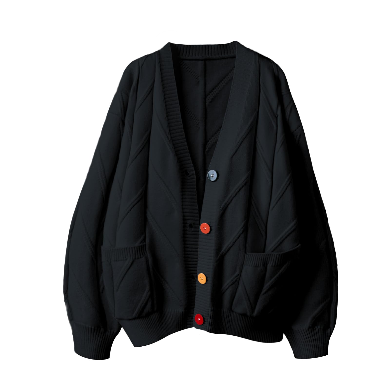 Women's Cable Knit Long Sleeve Open Front Cardigan Sheep V-Neck Button Down Embroidery Wool Blend Sweater Coat Outwear