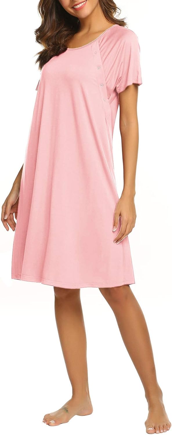 Ekouaer Women’s Nursing/Delivery/Labor/Hospital Nightdress Short Sleeve Maternity Nightgown with Button S-XXL - Image 4