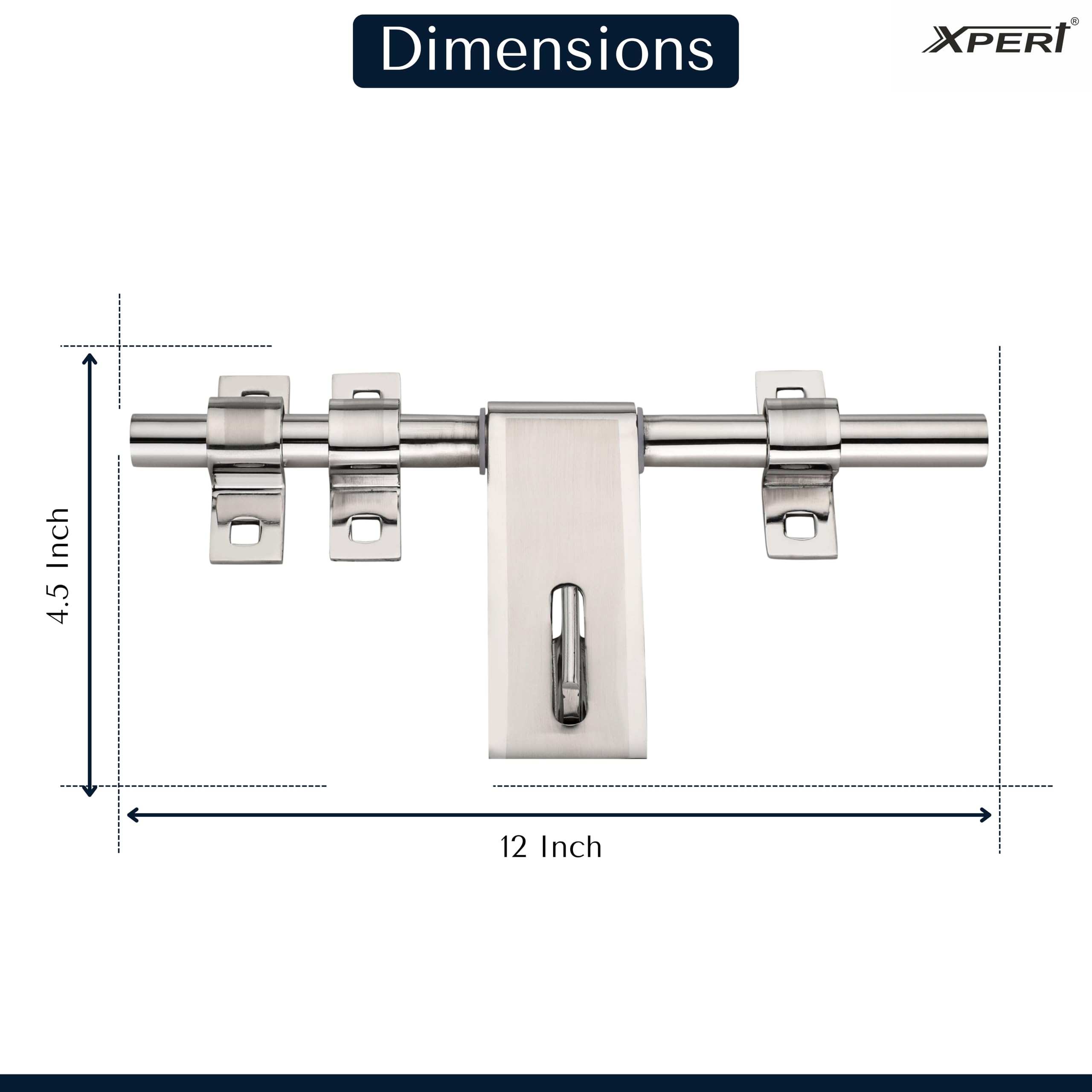 Silver Aldrop by Xpert 12 Inches (Pack of 1) Aldrop for Door & Door Kadi Konda Set - SSAL-615 (S.S) 3+1 (Aldrop for Main Door) 1