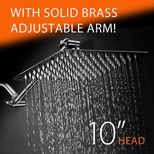 HotelSpa Giant 10" Stainless Steel Rainfall Square Showerhead with Solid Brass Adjustable Extension Arm