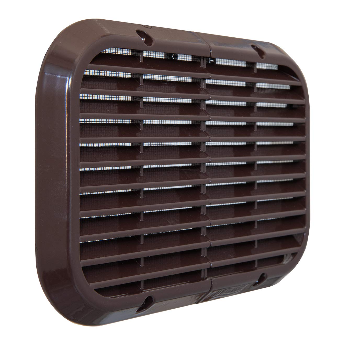 La Ventilazione ASR2215M Griglia Antisfondamento con rete antinsetti da Sovrapporre. Dimensioni 220x150 mm. Alluminio verniciato marrone