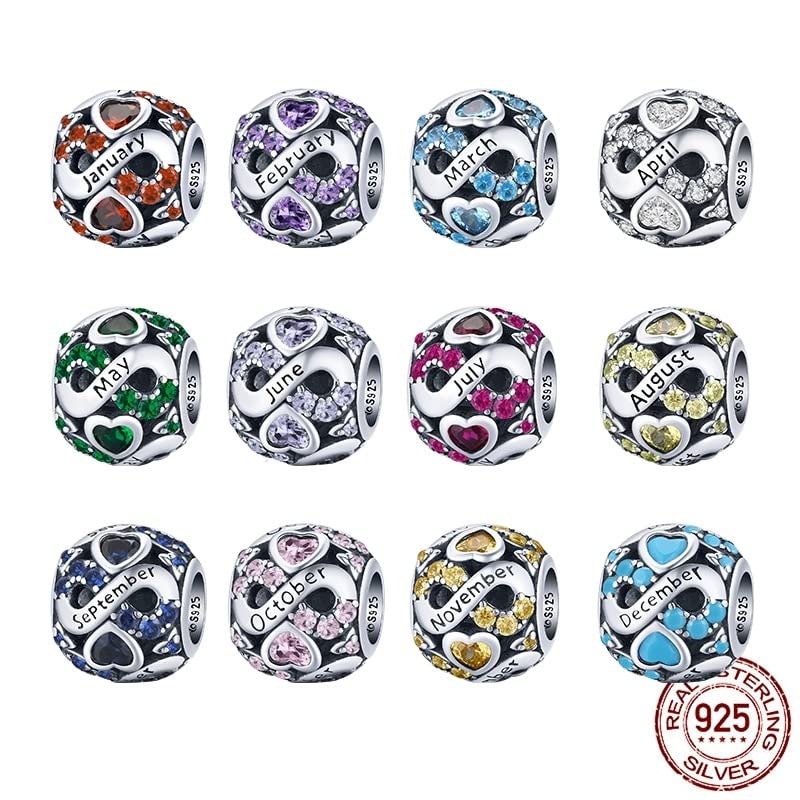 Abalorio de plata 925 con cristales de colores charms amor infinito para pulsera 2
