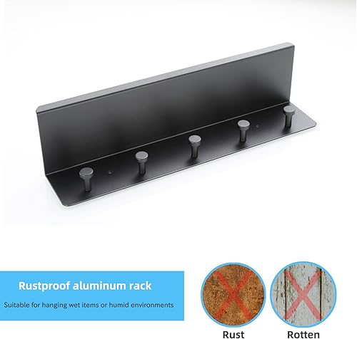 Miniatura 6 de SIMVE Toallero de baño montado en la pared, estante de aluminio inoxidable con 5 ganchos para bata de baño, almacenamiento de decoración, accesorios