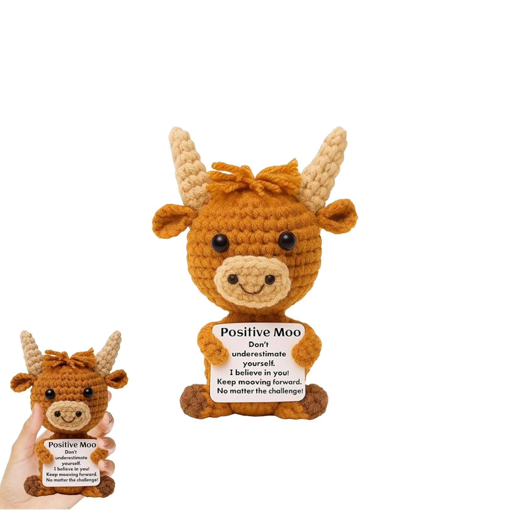 Positive Crochet Animals,Positive Highland Cow,Highland Cow Gifts Emotional Support Crochets with Message for Women Cute Mini Funny Highland-Cows Support Decoration Gift for Family,Friends,Colleagues