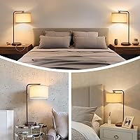 Vista 7 de Juego de 2 lámparas de mesa, lámpara de mesita de noche completamente regulable con puertos de carga USB C+A, lámparas modernas de noche