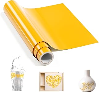 Sileelis Yellow Permanent Vinyl, 12" x 6 FT Adhesive Vinyl for Cricut Machine, Removable Vinyl for DIY Wall Stickers, Car Decals, Weddings, Parties, Mugs, Notebooks