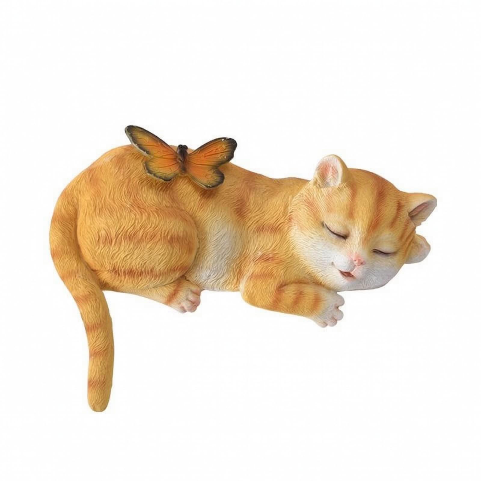 Niedlich Katzenstatue mit Schmetterling , Leuchtende Orangefarbene Katze